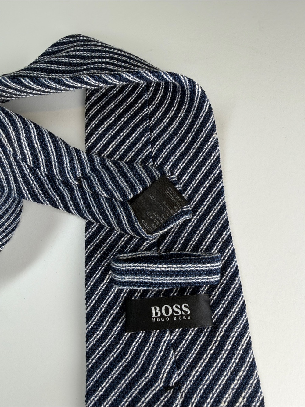 Hugo Boss 100% Silk Tie - Navy Textured Stripe